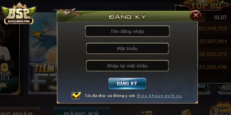 Điền thông tin vào form đăng ký B52club