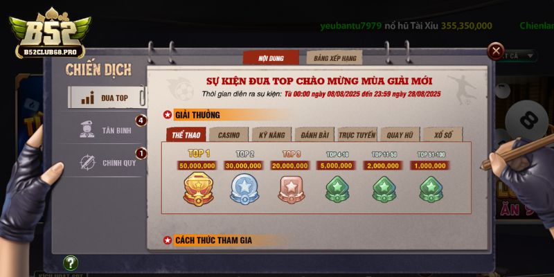 Khuyến mãi B52club đua top chào mừng mùa giải mới Khuyến mãi B52club đua top chào mừng mùa giải mới