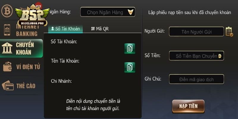 Nạp tiền b52club qua chuyển khoản ngân hàng an toàn và dễ dàng Nạp tiền b52club qua chuyển khoản ngân hàng an toàn và dễ dàng