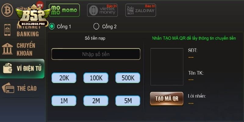 Nạp tiền vào tài khoản b52club qua ví điện tử tiện lợi và nhanh chóng Nạp tiền vào tài khoản b52club qua ví điện tử tiện lợi và nhanh chóng